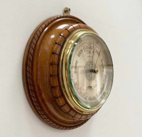 fig 4. Mid Victorian Oak & Brass Cased Aneroid Barometer by Louis Casella London