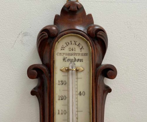 fig 1. Victorian Carved Walnut Wall Thermometer by William Dixey of 241 Oxford Street London