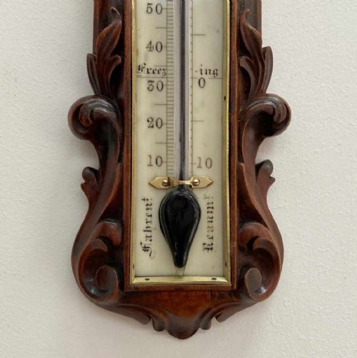 fig 3. Victorian Carved Walnut Wall Thermometer by William Dixey of 241 Oxford Street London