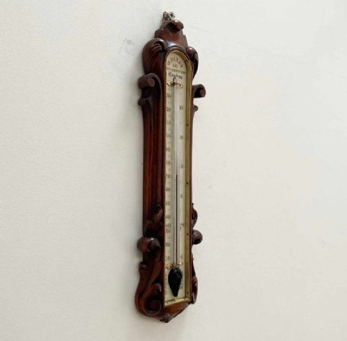 fig 4. Victorian Carved Walnut Wall Thermometer by William Dixey of 241 Oxford Street London