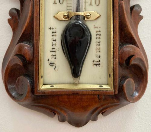 fig 5. Victorian Carved Walnut Wall Thermometer by William Dixey of 241 Oxford Street London