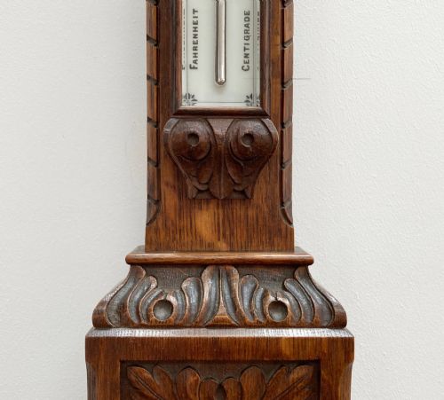 VICTORIAN CARVED OAK ADMIRAL FITZROY STORM BAROMETER BY J HICKS OF LONDON - ADDITIONAL PHOTO 4
