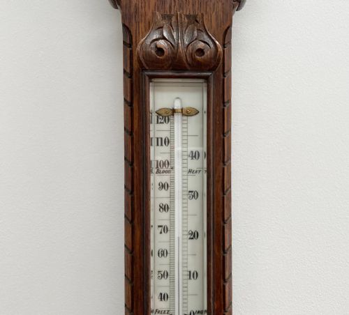 VICTORIAN CARVED OAK ADMIRAL FITZROY STORM BAROMETER BY J HICKS OF LONDON - ADDITIONAL PHOTO 7