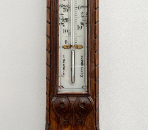 VICTORIAN CARVED OAK ADMIRAL FITZROY STORM BAROMETER BY J HICKS OF LONDON - ADDITIONAL PHOTO 8
