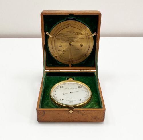 fig 1. Leather Cased Forecasting Aneroid Barometer with Forecaster by Negretti & Zambra
