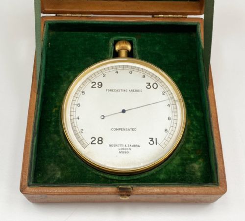 fig 3. Leather Cased Forecasting Aneroid Barometer with Forecaster by Negretti & Zambra