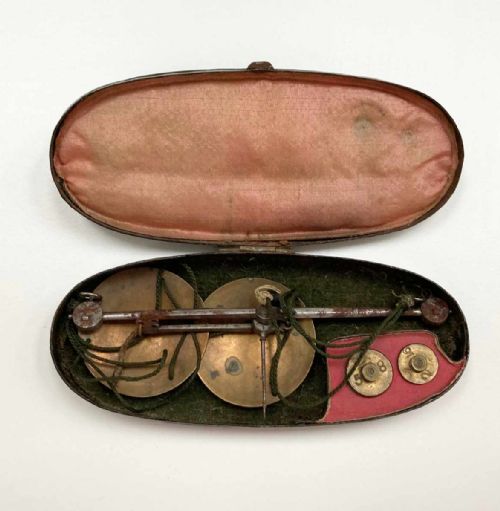 Early Nineteenth Century Pocket Scale Set in Toleware Case