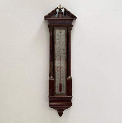 Large Early Victorian Wall Thermometer in Architectural Mahogany Case