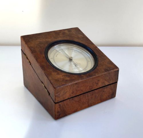 Early Victorian Burr Walnut Cased Aneroid Barometer by Callaghan Bond Street London