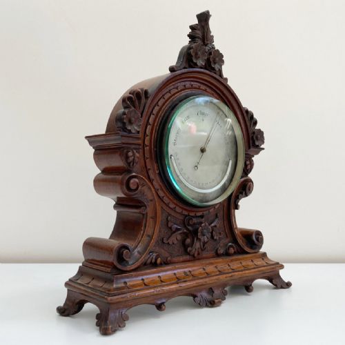 fig 1. Mid-Victorian Aneroid Barometer in Carved Oak Case by J Hicks London