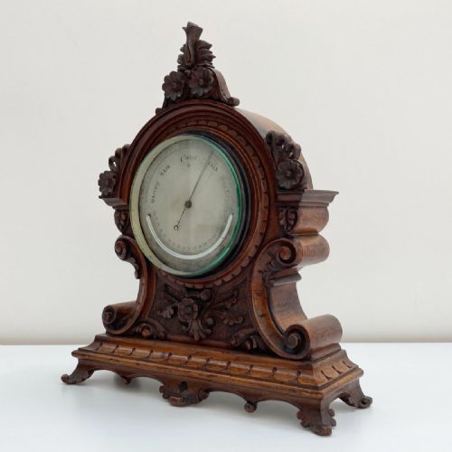 fig 2. Mid-Victorian Aneroid Barometer in Carved Oak Case by J Hicks London