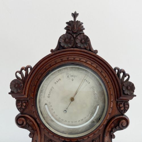 fig 3. Mid-Victorian Aneroid Barometer in Carved Oak Case by J Hicks London