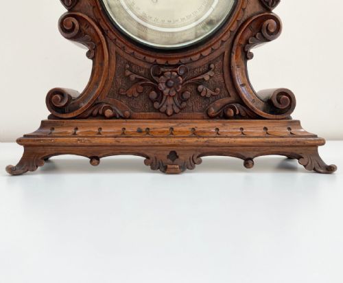 fig 4. Mid-Victorian Aneroid Barometer in Carved Oak Case by J Hicks London