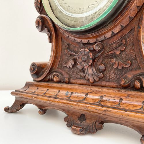 fig 5. Mid-Victorian Aneroid Barometer in Carved Oak Case by J Hicks London