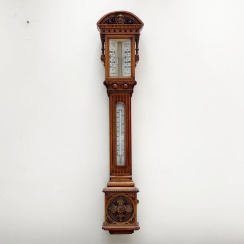 Victorian Golden Oak Stick Barometer by Wood Late Abraham of Liverpool