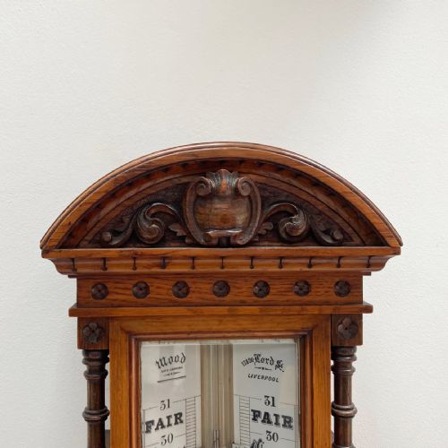 fig 1. Victorian Golden Oak Stick Barometer by Wood Late Abraham of Liverpool