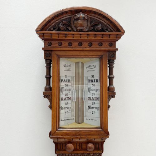 fig 6. Victorian Golden Oak Stick Barometer by Wood Late Abraham of Liverpool