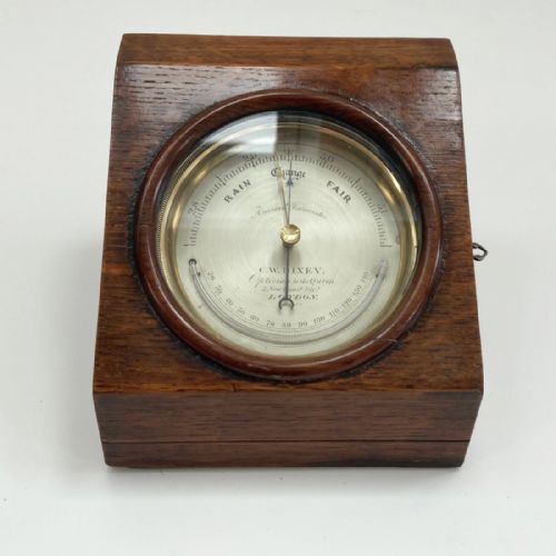Early Victorian Oak Cased Desk Barometer by Cw Dixey London