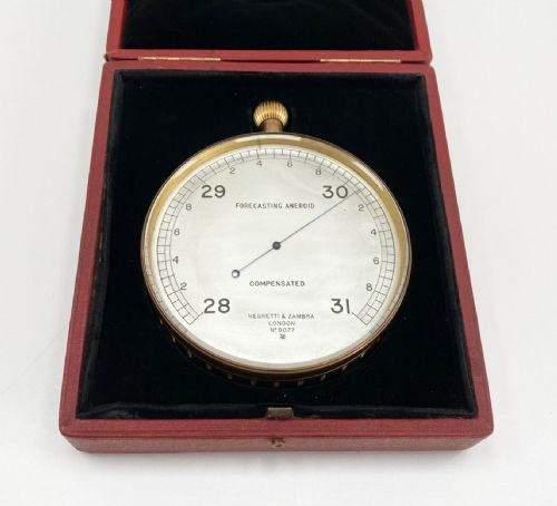 fig 1. Rare Leather Cased Forecasting Aneroid Barometer by Negretti & Zambra London