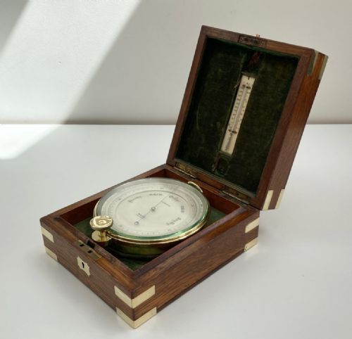 fig 1. Edwardian Oak Cased Surveyors Aneroid Barometer by Ross London with Early Snooker Award