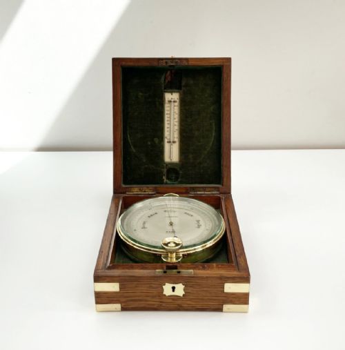 fig 2. Edwardian Oak Cased Surveyors Aneroid Barometer by Ross London with Early Snooker Award