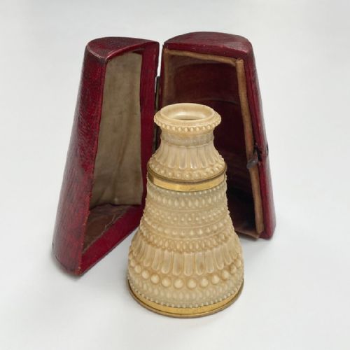 Carved Ivory Monocular with Morocco Leather Case by Abraham of Bath