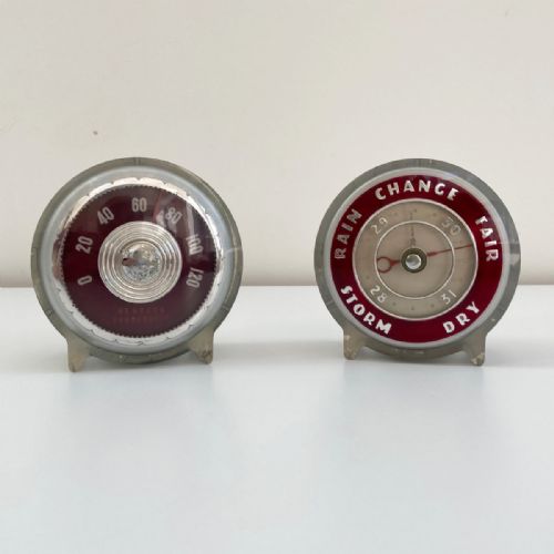 Art Deco Aneroid Barometer & Thermometer Desk Set by Joseph Lucas Ltd