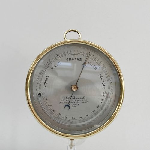 Mid Victorian Brass Aneroid Barometer by Jh Steward of London