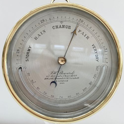 fig 1. Mid Victorian Brass Aneroid Barometer by JH Steward of London