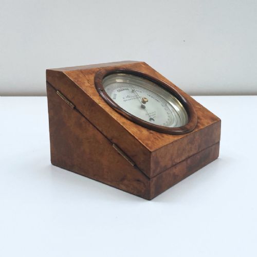 fig 2. Early Victorian Desk Aneroid Barometer in Burr Walnut Case by CW Dixey London