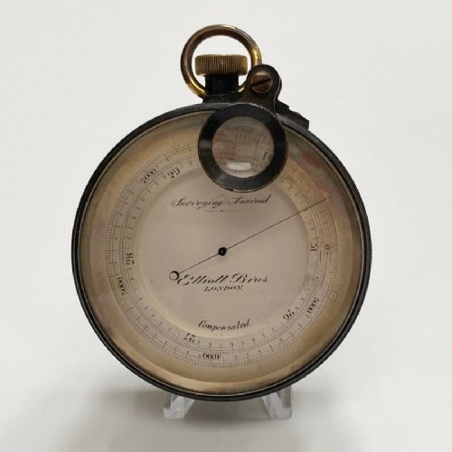 fig 1. Late Victorian Surveying Aneroid Barometer in Case by Elliott Brothers London