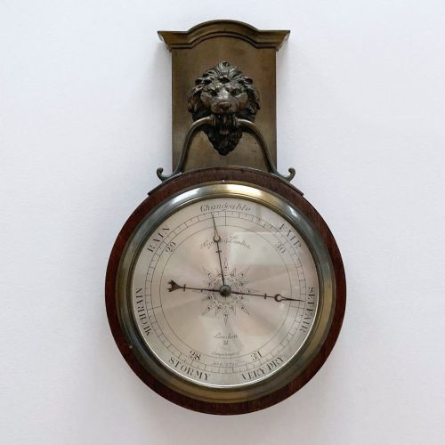 Late Victorian Aneroid Wall Barometer with Lion Mask Motif by Negretti & Zambra London