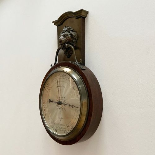 fig 1. Late Victorian Aneroid Wall barometer with Lion Mask Motif by Negretti & Zambra London