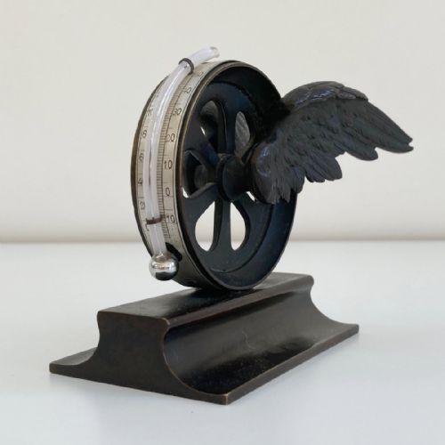 Early Twentieth Century Winged Locomotive Wheel Desk Thermometer