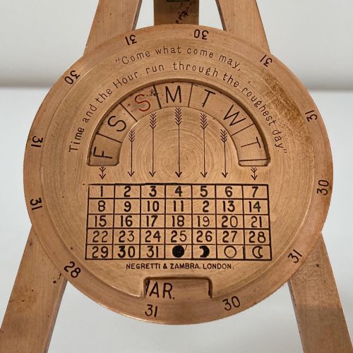 fig 1. Early Twentieth Century Desk Standing Perpetual Calendar by Negretti & Zambra