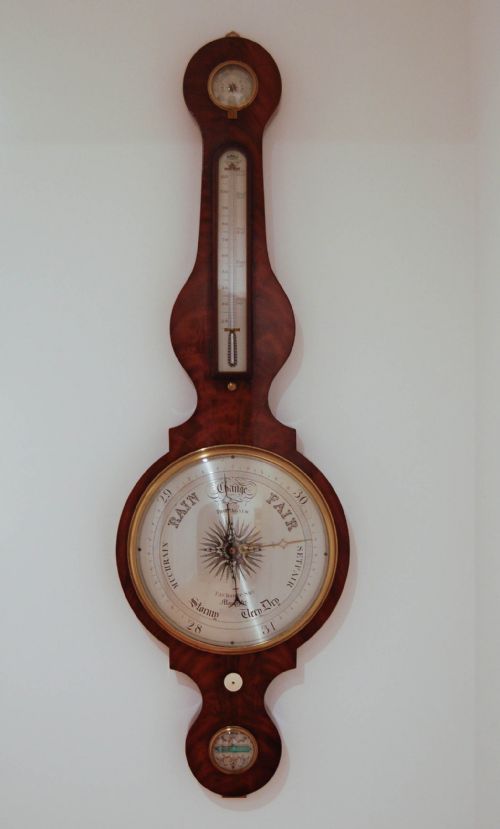 Early Victorian Flame Mahogany Wheel Barometer by Thomas Agnew Manchester