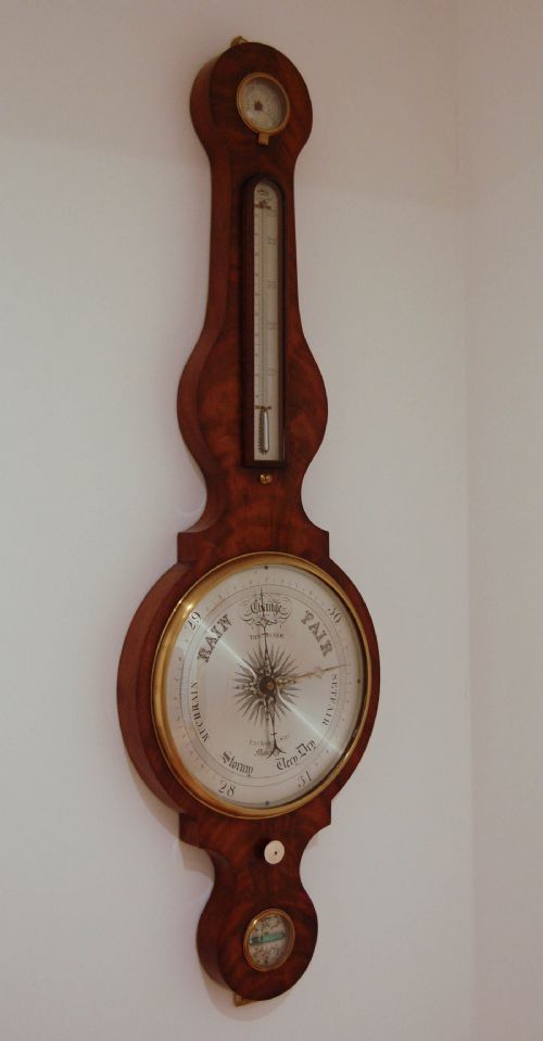 fig 3. Early Victorian Flame Mahogany Wheel Barometer by Thomas Agnew Manchester