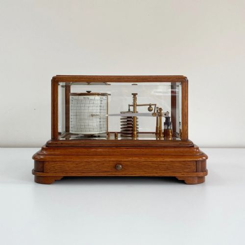Edwardian Golden Oak Barograph by J Hicks London