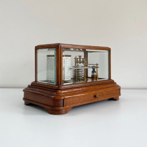 fig 1. Edwardian Golden Oak Barograph by J Hicks London