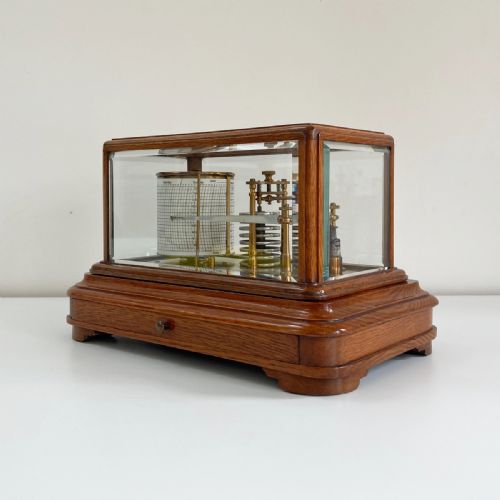fig 2. Edwardian Golden Oak Barograph by J Hicks London