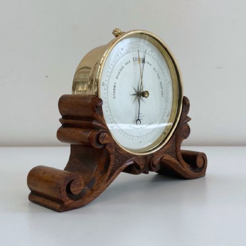 fig 1. Early Victorian Aneroid Barometer on Carved Oak Stand by Frederick Cox, London