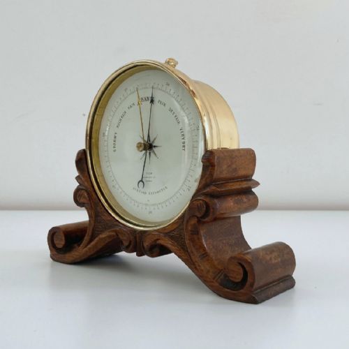 fig 4. Early Victorian Aneroid Barometer on Carved Oak Stand by Frederick Cox, London