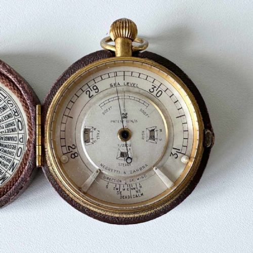 fig 3. Pocket Weather Forecasting Aneroid Barometer in Original Case by Negretti & Zambra