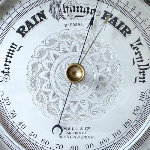 fig 6. Late Victorian Aneroid Barometer on Stand by Hall & Co of 56 King St, Manchester
