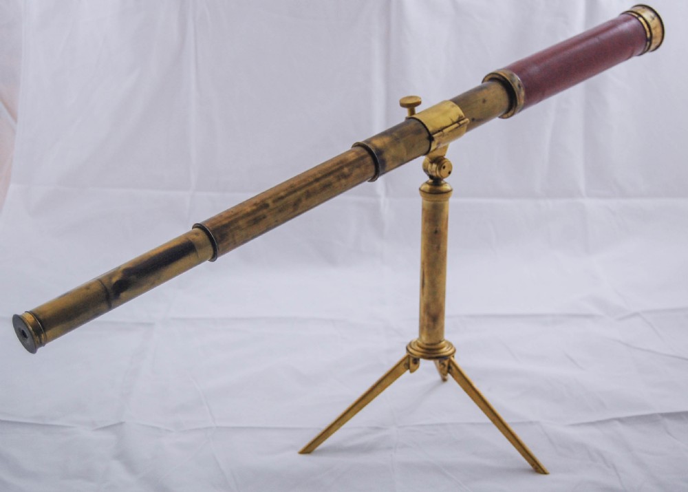 A Regency Period Brass Desk-Top Three Drawer Telescope by Dollond with Original Box & Stand