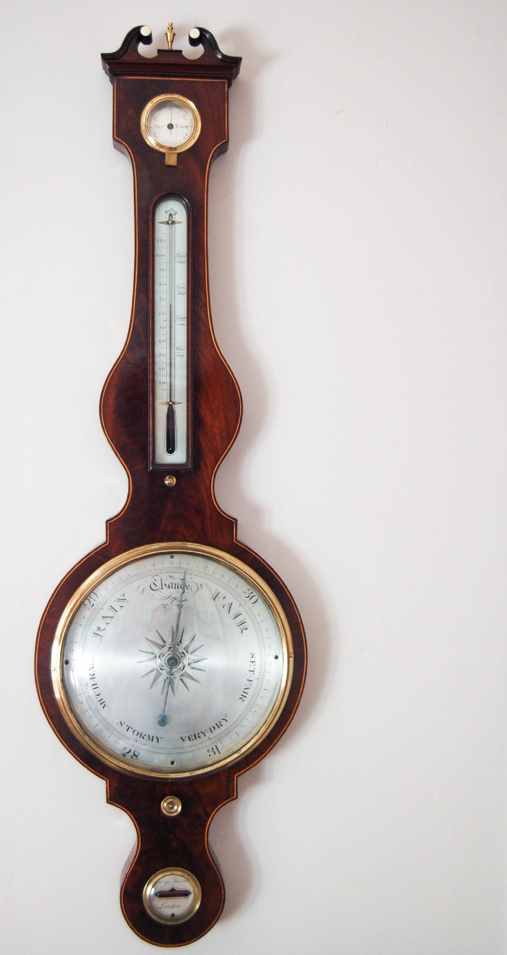 Early Nineteenth Century Ten Inch Dial Mahogany & Satinwood 'Banjo' Wheel Barometer by George Bateman London