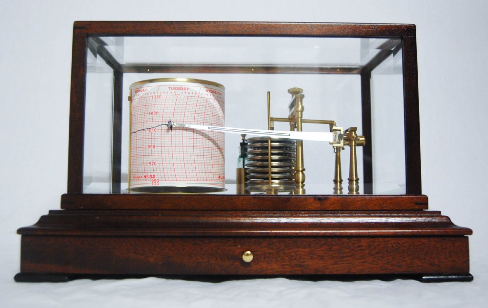Early Twentieth Century Barograph with Mahogany & Glass Case by O. Comitti & Son, London