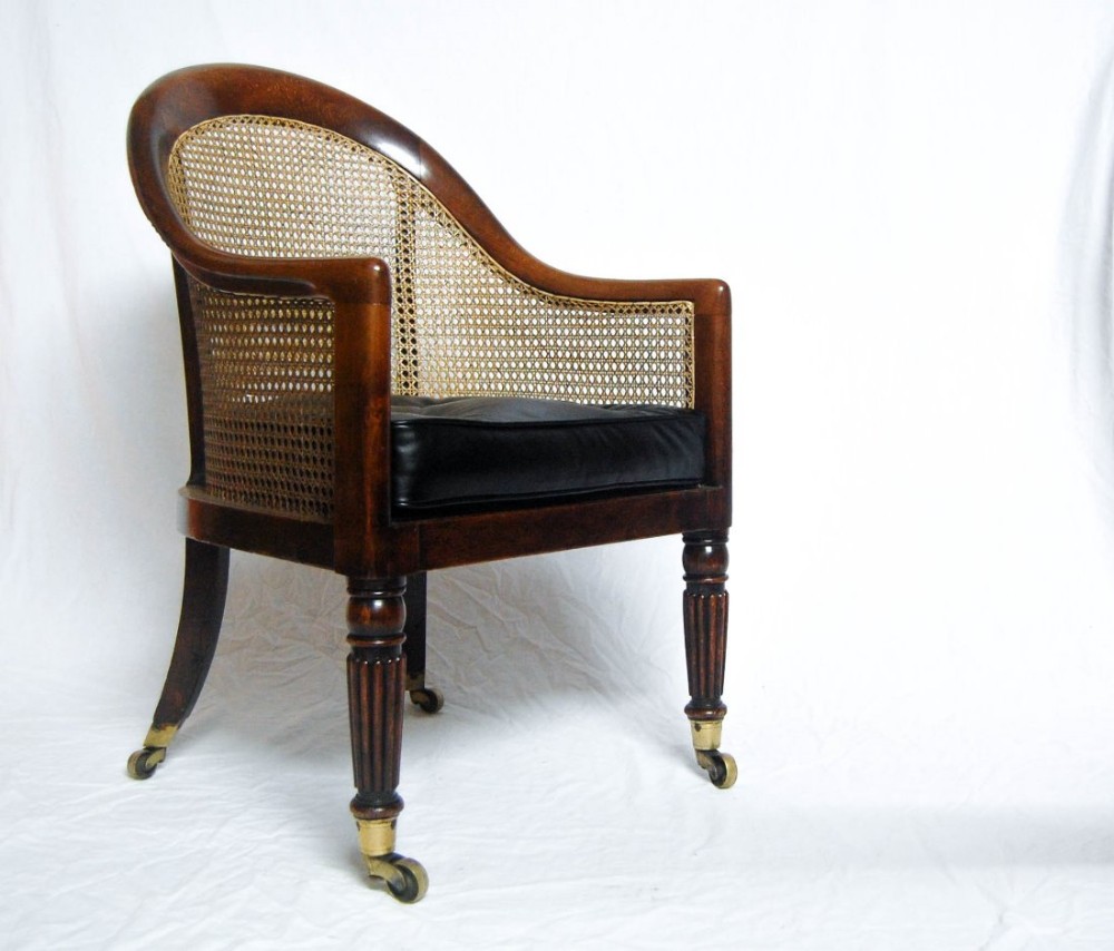 Rare Regency Mahogany Bergere Library Tub Chair Attributed to Gillows of Lancaster