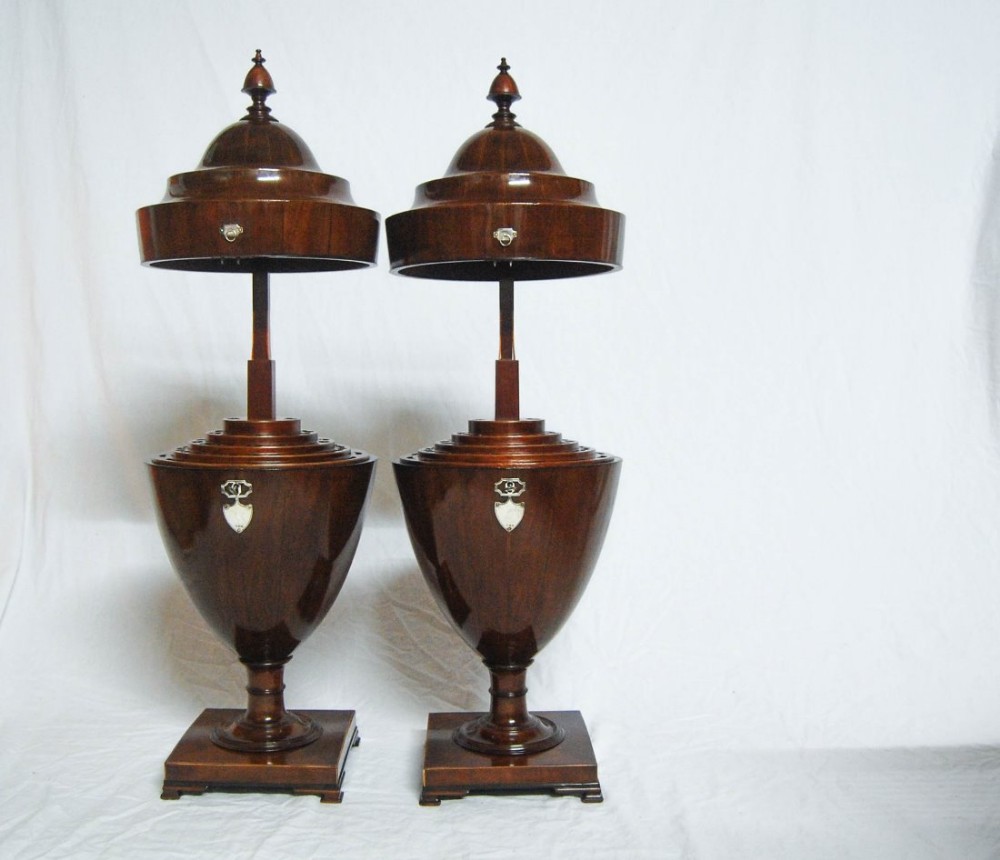 Rare Pair of George III Mahogany Knife Urns with Satinwood & Ebony Inlay
