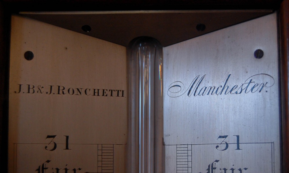 Early Victorian Rosewood Stick Barometer with Double Vernier & Bone Float by JB & J Ronchetti Manchester View V